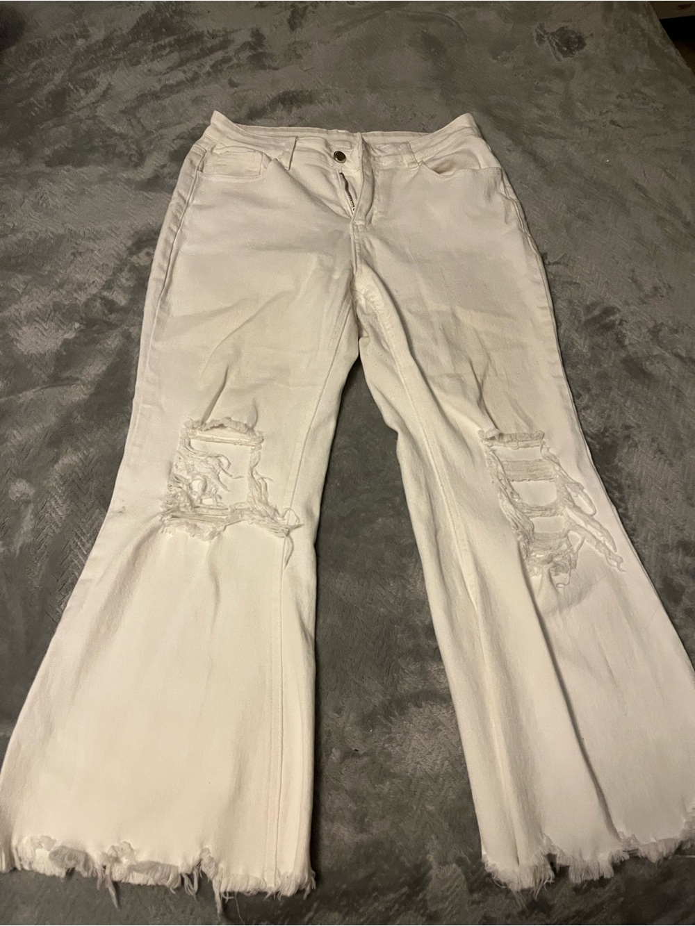 Women's White Distressed Flare Jeans